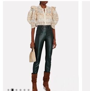Veronica Beard Maera Vegan Leather Skinny Pants in Green size 32